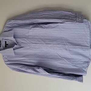 George Men's Blue and White Striped Shirt- Size 16